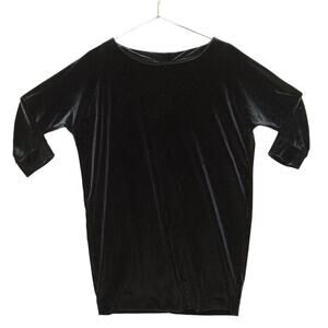 New York and Company Tunic Size Small Black Velvet 3/4 Sleeve Wide Neckline